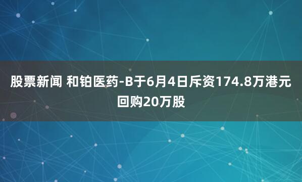 股票新聞 和鉑醫(yī)藥-B于6月4日斥資174.8萬港元回購20萬股